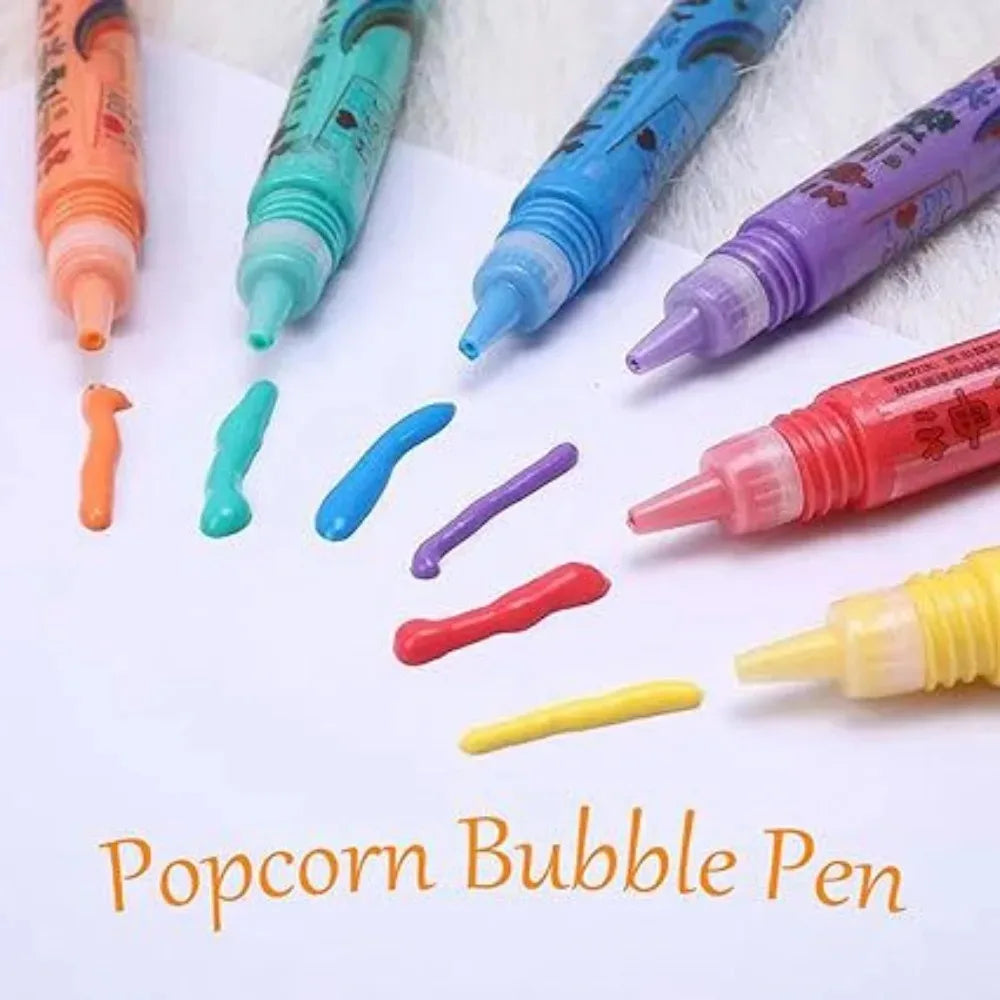 6Pcs DIY Bubble Popcorn Drawing Pens 3D Magic Puffy Effect Drawing Pen Safe Pen Greeting Birthday Cards DIY Handmade Kids Gift