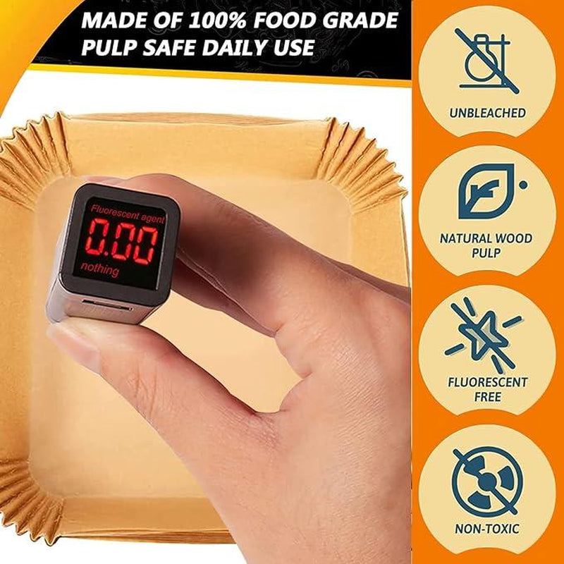 Air Fryer Paper Liners, 125Pcs Parchment Paper, Air Fryer Liners Disposable for Microwave, Non-Stick Air Fryer Liner Square Free of Bleach Bakeware Basket round Silicone
