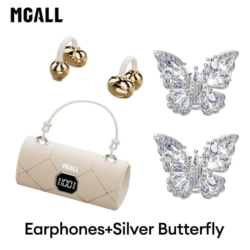 MGALL X22 Fashionable Clip-On Wireless Headphones with HandbagâStyle LightâLuxury Leather Texture, Comfortable Fit, 2025 Bluetooth 6.0, LED HD Display, Hifi Sound, Sport & Travel Ready, Perfect Gift for Girlfriend,Tiktokshop Back to School