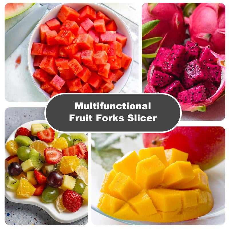 2-In-1 Stainless Steel Fruit Cutter,Watermelon Slicer Cube Cutter Tool,Watermelon Fork Slicer with round Handlefor Home, Kitchen, Camping