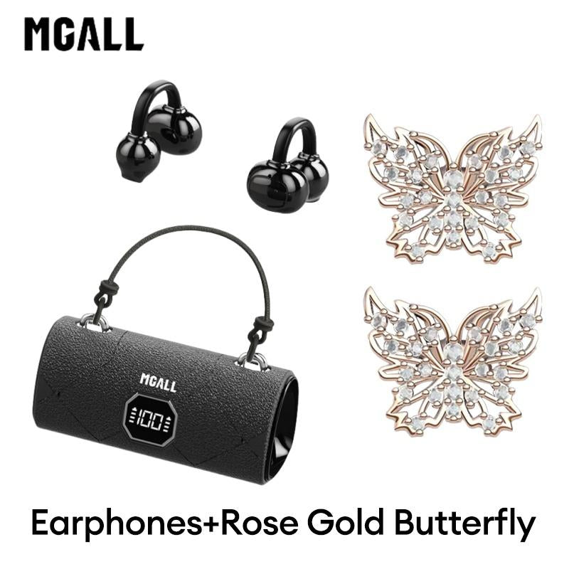 MGALL X22 Fashionable Clip-On Wireless Headphones with HandbagâStyle LightâLuxury Leather Texture, Comfortable Fit, 2025 Bluetooth 6.0, LED HD Display, Hifi Sound, Sport & Travel Ready, Perfect Gift for Girlfriend,Tiktokshop Back to School
