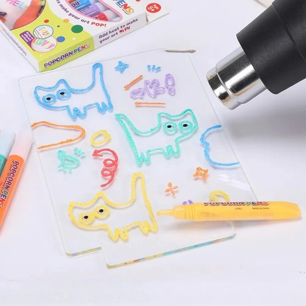 6Pcs DIY Bubble Popcorn Drawing Pens 3D Magic Puffy Effect Drawing Pen Safe Pen Greeting Birthday Cards DIY Handmade Kids Gift