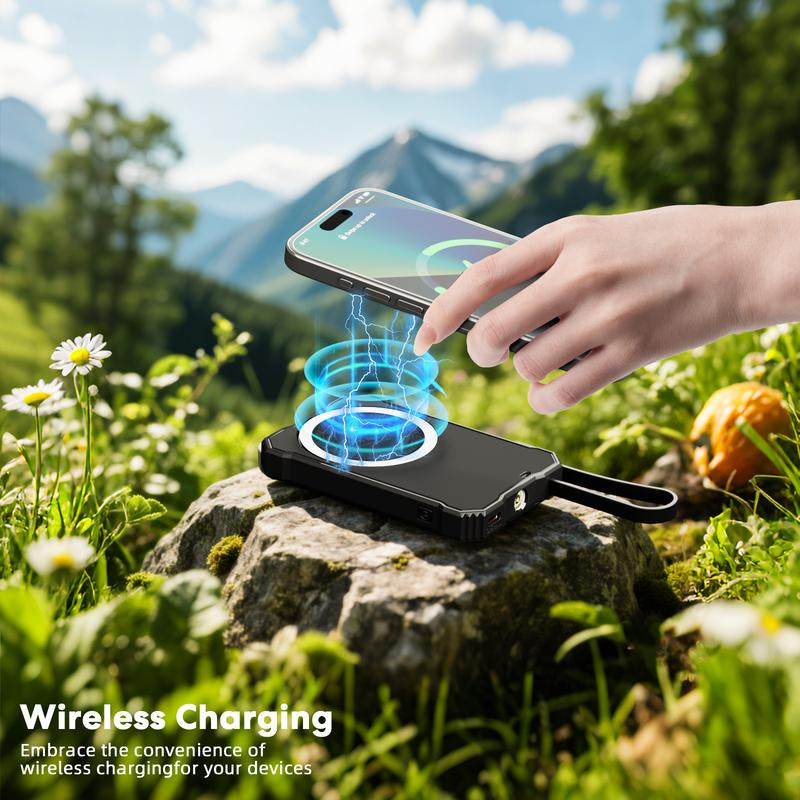 Solar Power Bank 5000Mah with Detachable 4-Fold Panels, Magnetic Wireless Charging, Built-In Cables. Compact, Portable, Ideal for Multiple Devices.