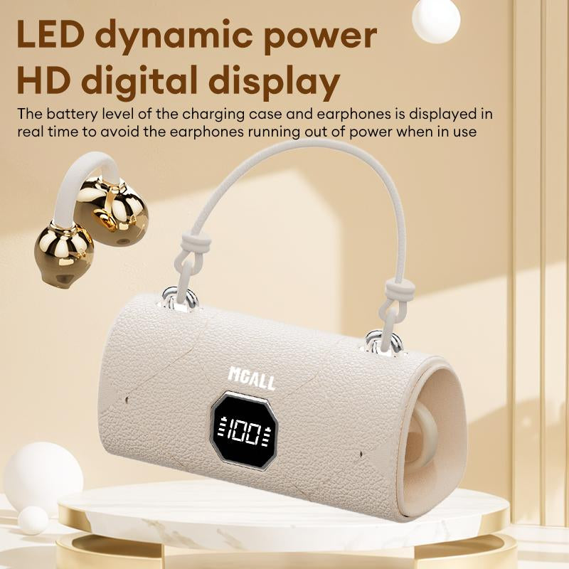 MGALL X22 Fashionable Clip-On Wireless Headphones with HandbagâStyle LightâLuxury Leather Texture, Comfortable Fit, 2025 Bluetooth 6.0, LED HD Display, Hifi Sound, Sport & Travel Ready, Perfect Gift for Girlfriend,Tiktokshop Back to School