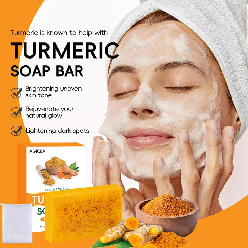 AGICEA Turmeric & Kojic Acid Brightening Soap 300G - All Natural Organic Lemon Scented Bar for Face & Body Care Reduces Acne Fades Scars Cleanses Skin Gentle Radiant Cleansing Aroma - Cleanser