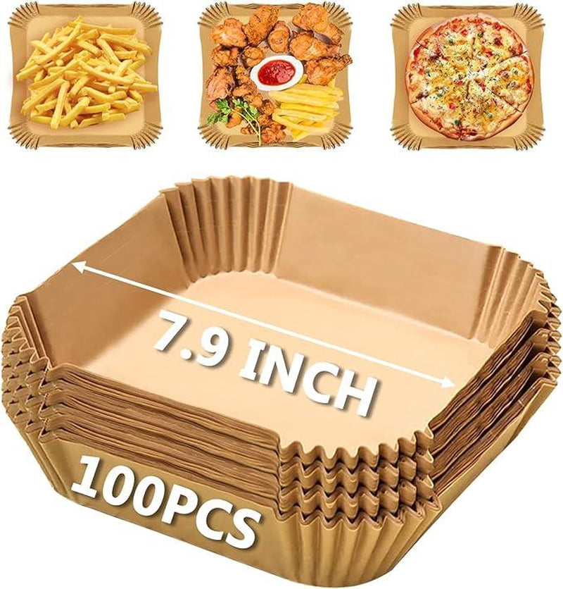 Air Fryer Paper Liners, 125Pcs Parchment Paper, Air Fryer Liners Disposable for Microwave, Non-Stick Air Fryer Liner Square Free of Bleach Bakeware Basket round Silicone