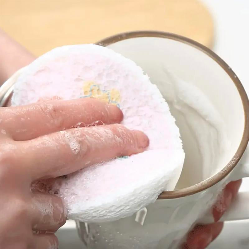 3/6/10Piece round Compressed Wood Pulp Dishwashing Sponge, Kitchen Cleaning Dish Brush, Dishcloth, Double-Sided Oil-Proof Decontamination Cleaning Sponge, Soft and Stubborn Stain Removal,Kitchen Cleaning Supplies,Perfect Design Pattern Dishwashing Sponge
