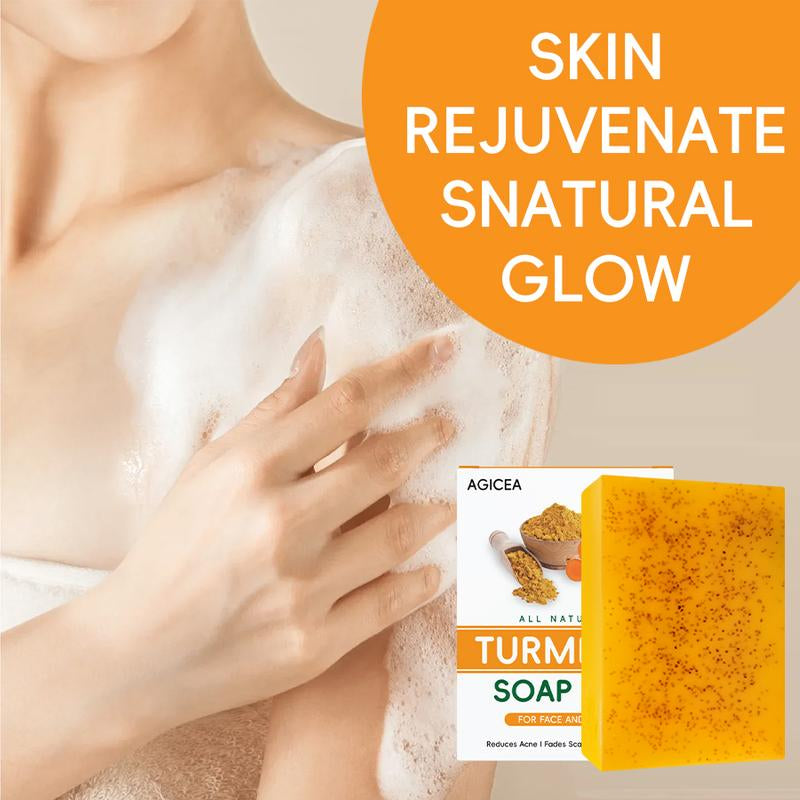 AGICEA Turmeric & Kojic Acid Brightening Soap 300G - All Natural Organic Lemon Scented Bar for Face & Body Care Reduces Acne Fades Scars Cleanses Skin Gentle Radiant Cleansing Aroma - Cleanser