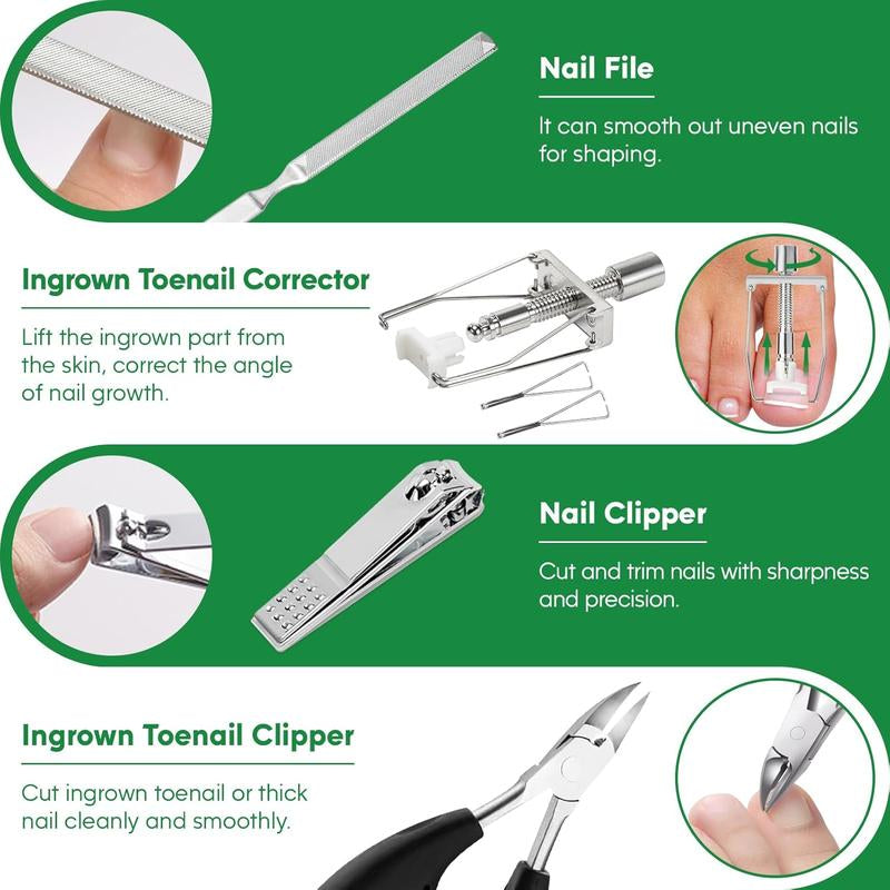 XIFEPR Professional Ingrown Toenail Kit Stainless Steel Corrector & Clipper Set Pedicure Tools for Thick Nails Pain Relief Care