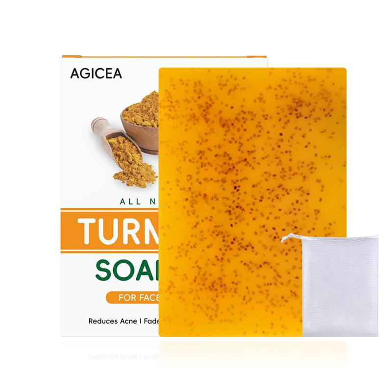 AGICEA Turmeric & Kojic Acid Brightening Soap 300G - All Natural Organic Lemon Scented Bar for Face & Body Care Reduces Acne Fades Scars Cleanses Skin Gentle Radiant Cleansing Aroma - Cleanser