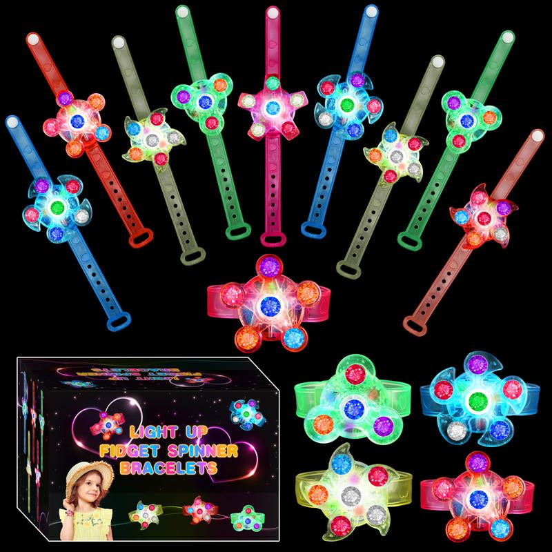 28 Pack LED Light up Fidget Spinner Bracelets, Party Favors for Kids 4-8 8-12 Glow in the Dark Party Supplies Treasure Box Toys for Class Birthday Gifts Xmas Stocking Stuffers for Teens Goodie Bags