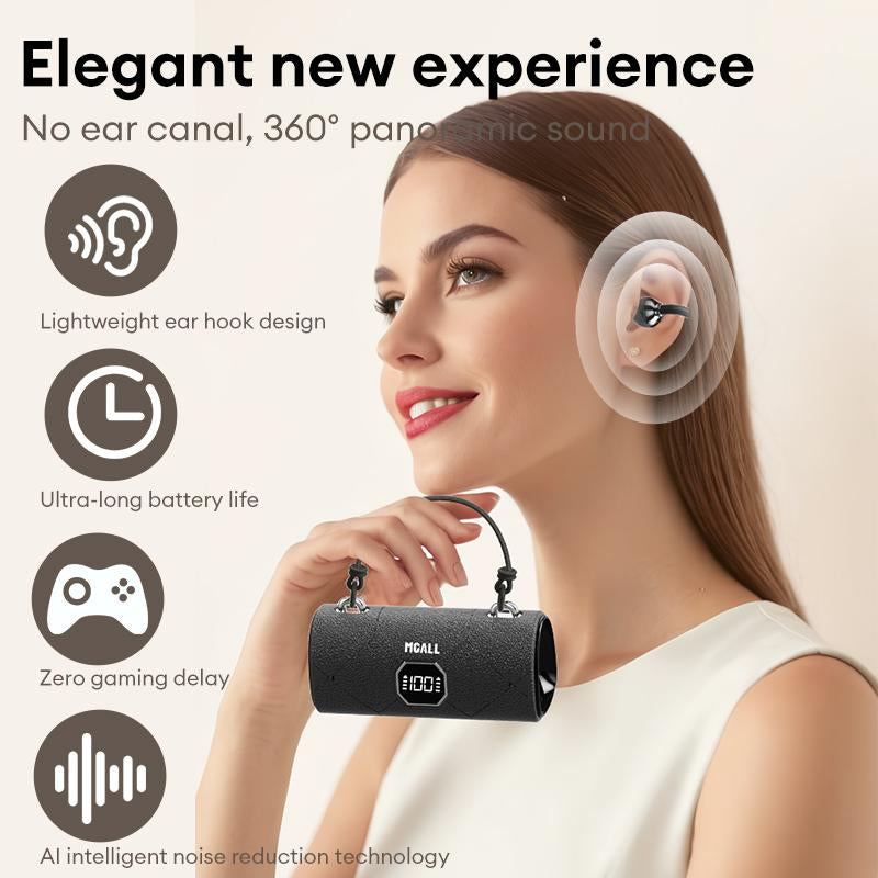 MGALL X22 Fashionable Clip-On Wireless Headphones with HandbagâStyle LightâLuxury Leather Texture, Comfortable Fit, 2025 Bluetooth 6.0, LED HD Display, Hifi Sound, Sport & Travel Ready, Perfect Gift for Girlfriend,Tiktokshop Back to School