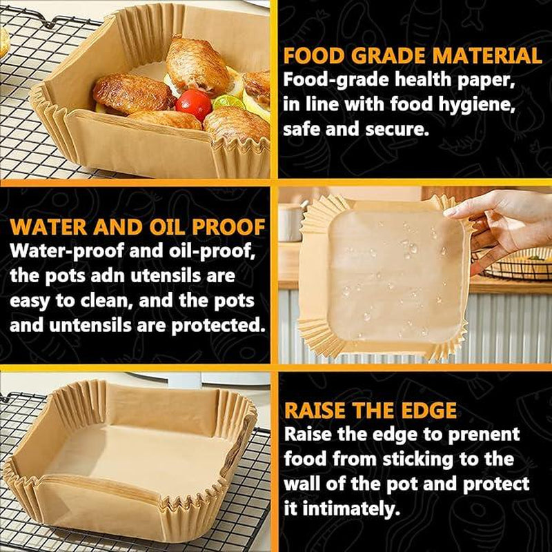 Air Fryer Paper Liners, 125Pcs Parchment Paper, Air Fryer Liners Disposable for Microwave, Non-Stick Air Fryer Liner Square Free of Bleach Bakeware Basket round Silicone