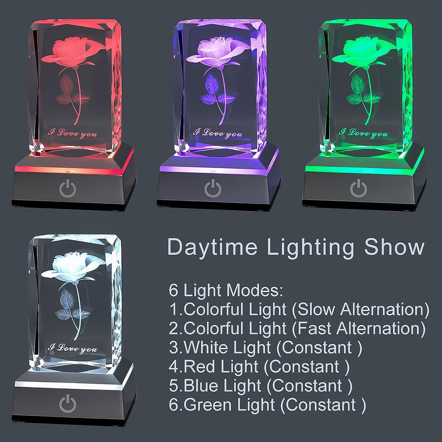 3D Rose Crystal Night Lamp with Adjustable LED Multicolor Lights for Girlfriend, Wife - Valentine'S Day, Anniversary,Birthday Presents, Christmas Gifts for Her