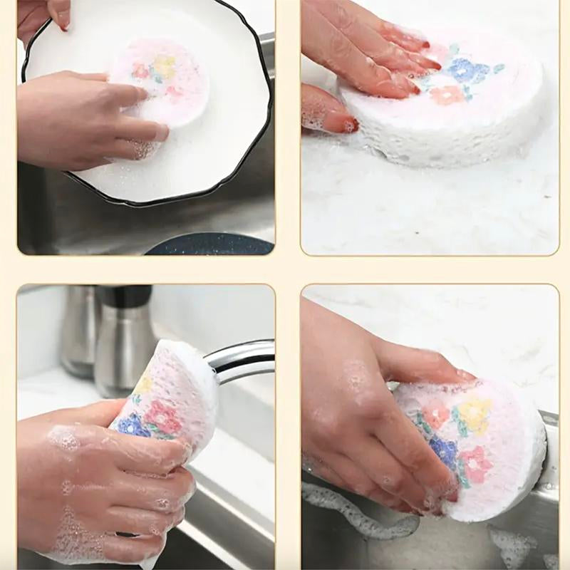 3/6/10Piece round Compressed Wood Pulp Dishwashing Sponge, Kitchen Cleaning Dish Brush, Dishcloth, Double-Sided Oil-Proof Decontamination Cleaning Sponge, Soft and Stubborn Stain Removal,Kitchen Cleaning Supplies,Perfect Design Pattern Dishwashing Sponge