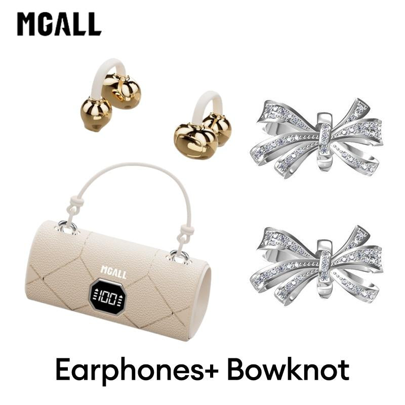 MGALL X22 Fashionable Clip-On Wireless Headphones with HandbagâStyle LightâLuxury Leather Texture, Comfortable Fit, 2025 Bluetooth 6.0, LED HD Display, Hifi Sound, Sport & Travel Ready, Perfect Gift for Girlfriend,Tiktokshop Back to School