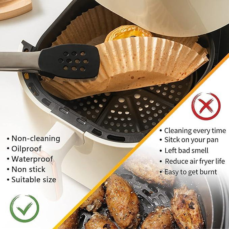 Air Fryer Paper Liners, 125Pcs Parchment Paper, Air Fryer Liners Disposable for Microwave, Non-Stick Air Fryer Liner Square Free of Bleach Bakeware Basket round Silicone