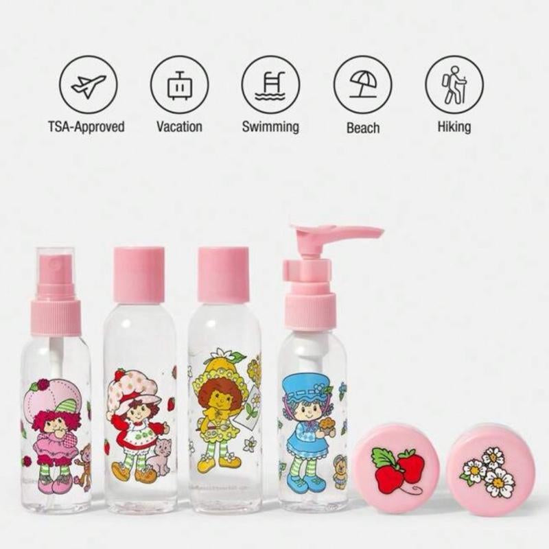 Strawberry Shortcake 6 Pcs Travel Containers Set with Bottle Lids and Organizer Multicolor