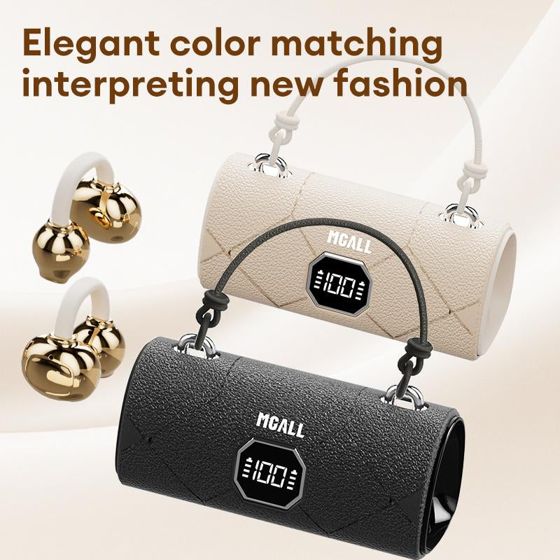 MGALL X22 Fashionable Clip-On Wireless Headphones with HandbagâStyle LightâLuxury Leather Texture, Comfortable Fit, 2025 Bluetooth 6.0, LED HD Display, Hifi Sound, Sport & Travel Ready, Perfect Gift for Girlfriend,Tiktokshop Back to School