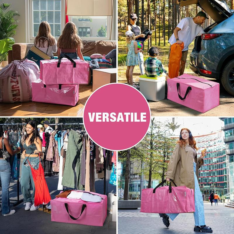 6 Pack Extra Large Moving Bags with Zippersheavy-Duty Storage Tote for Space Saving Moving Storage (Pink) Moving Bags Carry-On Suitcase Compact Travel Vacuum Storage Bags Organizer Storage Bag Large Capacity Pocket Easy Open Lid