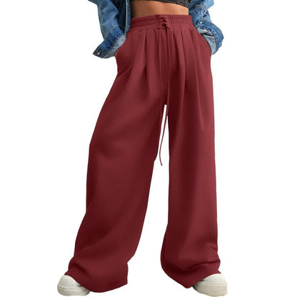 Aleumdr Wide Leg Sweatpants for Women 2025 Trendy Fashion High Waist Drawstring Loose Long Pants with Pockets Elastic Casual Womenswear Sport Athleisure Activewear Bottoms