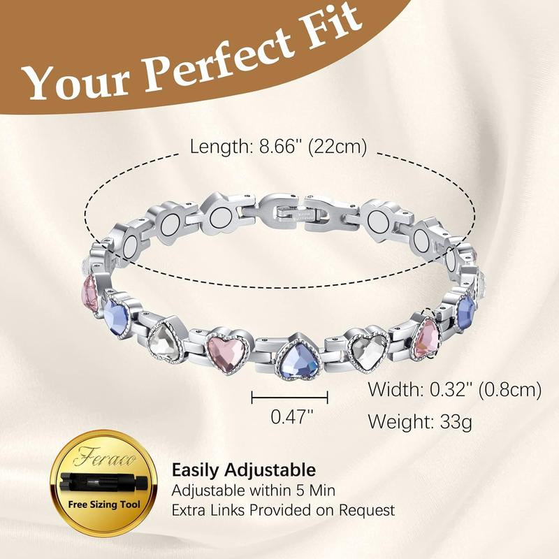 Jecanori Magnetic Bracelets for Women, Titanium Steel Magnetic Bracelet with Neodymium Magnets & Sparkling Crystals, Jewelry Gifts