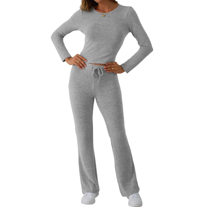 TRENDY QUEEN Women 2 Piece Foldover Yoga Flare Leggings Pants Crop Tops Casual Y2K Outfits