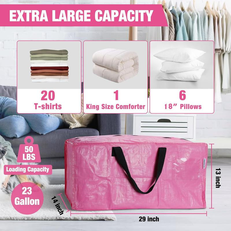6 Pack Extra Large Moving Bags with Zippersheavy-Duty Storage Tote for Space Saving Moving Storage (Pink) Moving Bags Carry-On Suitcase Compact Travel Vacuum Storage Bags Organizer Storage Bag Large Capacity Pocket Easy Open Lid