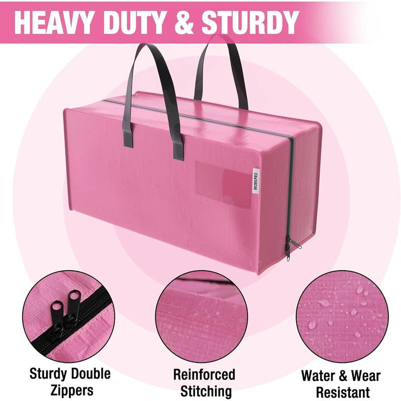 6 Pack Extra Large Moving Bags with Zippersheavy-Duty Storage Tote for Space Saving Moving Storage (Pink) Moving Bags Carry-On Suitcase Compact Travel Vacuum Storage Bags Organizer Storage Bag Large Capacity Pocket Easy Open Lid