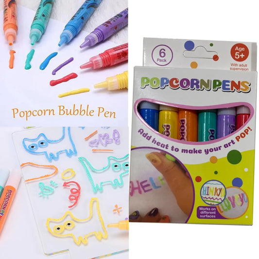 6Pcs DIY Bubble Popcorn Drawing Pens 3D Magic Puffy Effect Drawing Pen Safe Pen Greeting Birthday Cards DIY Handmade Kids Gift