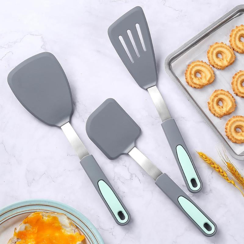 5 Pieces Silicone Spatula Set, Non-Stick Silicone Turner Spatulas, Heat Resistance Cooking Utensils, Flip Turner for Fish, Egg, Pancake, Light Grey