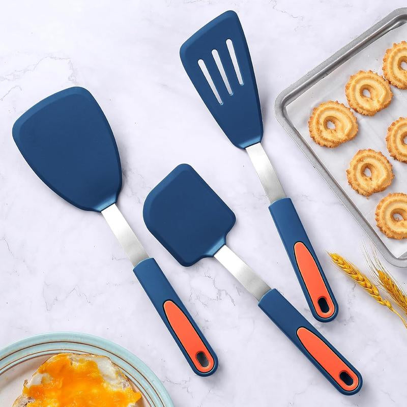 5 Pieces Silicone Spatula Set, Non-Stick Silicone Turner Spatulas, Heat Resistance Cooking Utensils, Flip Turner for Fish, Egg, Pancake, Light Grey