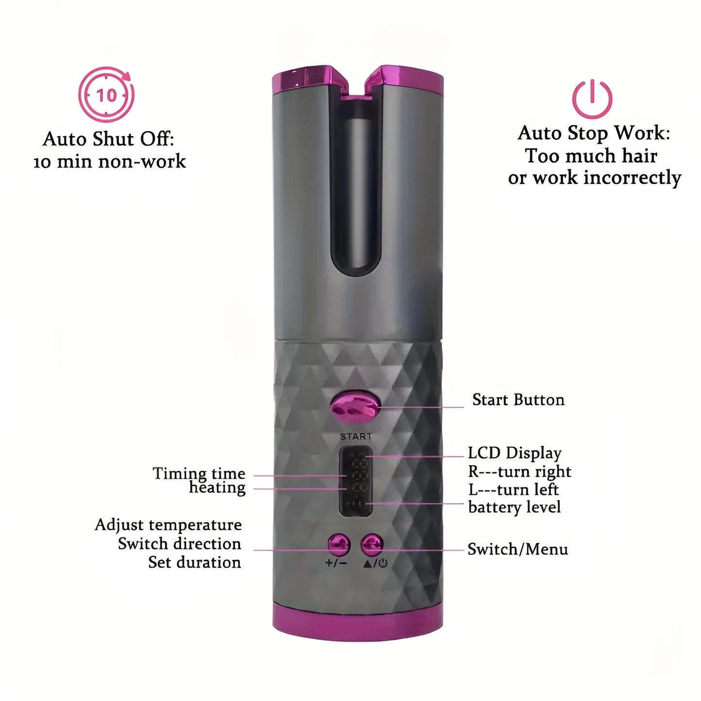 Curlwhirl Portable Hair Curler, Auto Hair Curler, Automatic Ceramic Rotating Wireless Auto Curling Iron Wand, Portable USB Rechargeable Spinning Curling Iron Spin N Curl for Hair Styling