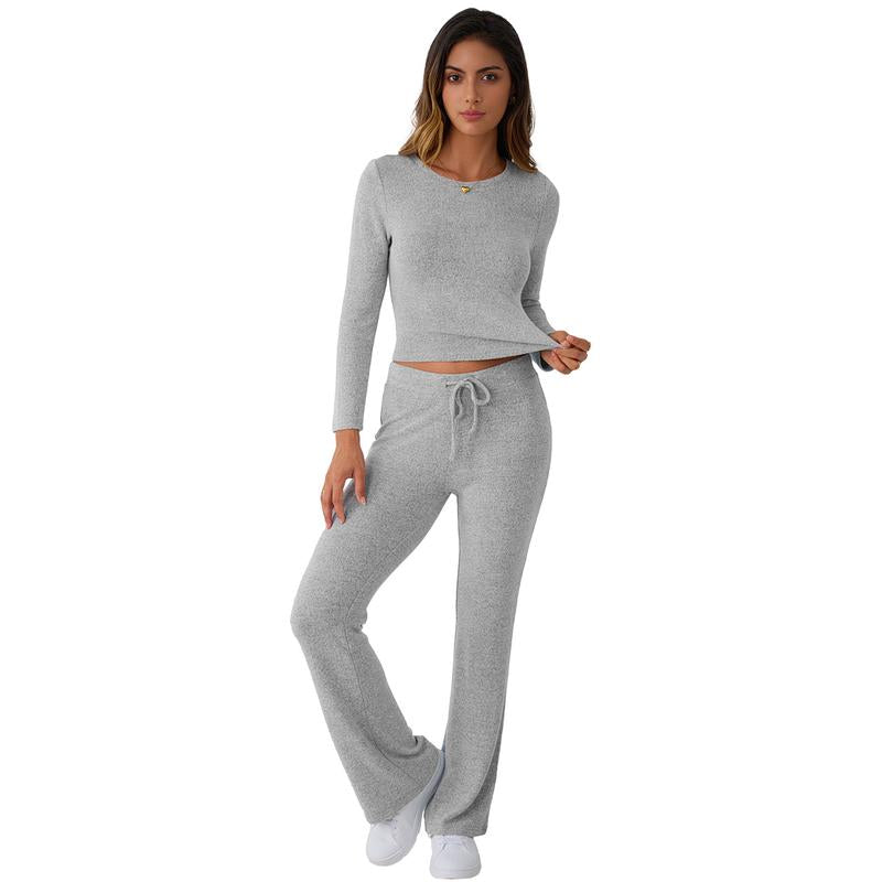TRENDY QUEEN Women 2 Piece Foldover Yoga Flare Leggings Pants Crop Tops Casual Y2K Outfits
