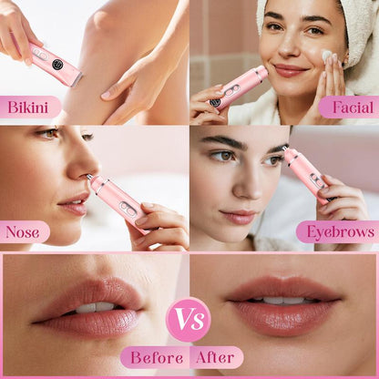 Bikini Trimmer and Shaver Kit for Women - 4-In-1 Wet/Dry Electric Body Hair Trimmer Facial Hair Removal Cordless Waterproof Bikini Shaver Razor for Face Lip Chin Underarm Legs Eyebrows Nose