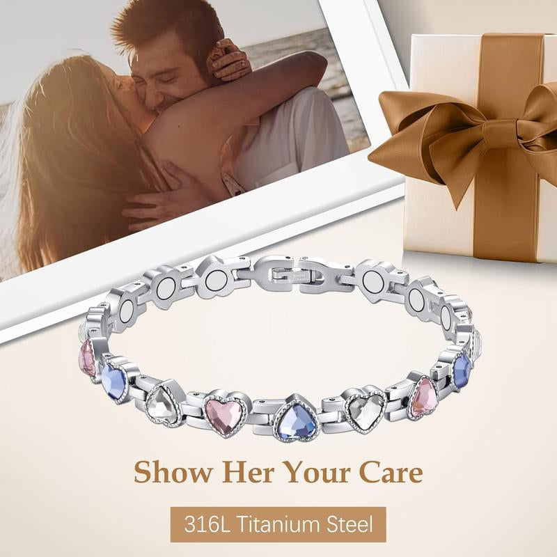 Jecanori Magnetic Bracelets for Women, Titanium Steel Magnetic Bracelet with Neodymium Magnets & Sparkling Crystals, Jewelry Gifts