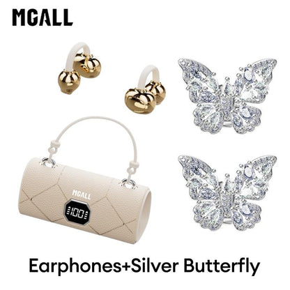 MGALL X22 Fashionable Clip-On Wireless Headphones with Handbag‑Style Light‑Luxury Leather Texture, Comfortable Fit, 2025 Bluetooth 6.0, LED HD Display, Hifi Sound, Sport & Travel Ready, Perfect Gift for Girlfriend,Tiktokshop Back to School