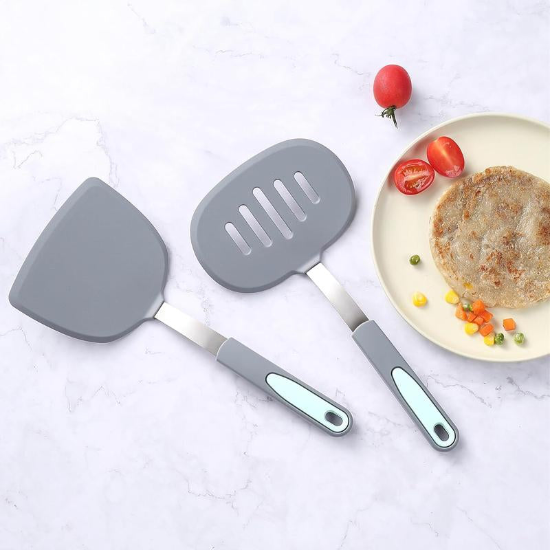 5 Pieces Silicone Spatula Set, Non-Stick Silicone Turner Spatulas, Heat Resistance Cooking Utensils, Flip Turner for Fish, Egg, Pancake, Light Grey