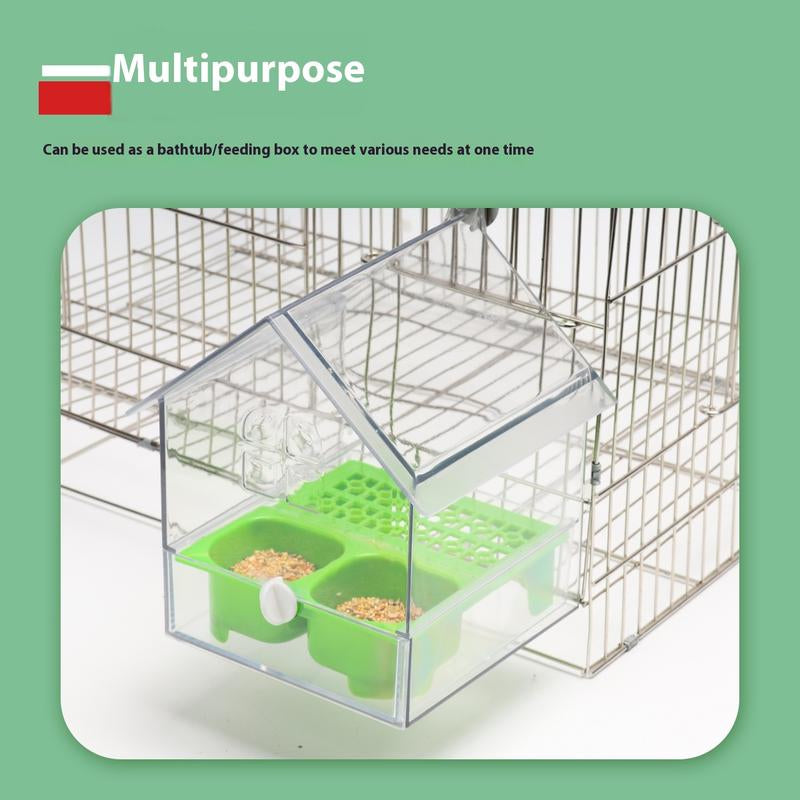 Spill Proof&Non Spur External Shower Box - Suitable for Cockatiels, Peony, Xuan Feng, Little Sun Birds - Parrot Bathtub Feeder