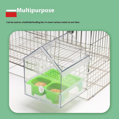 Spill Proof&Non Spur External Shower Box - Suitable for Cockatiels, Peony, Xuan Feng, Little Sun Birds - Parrot Bathtub Feeder