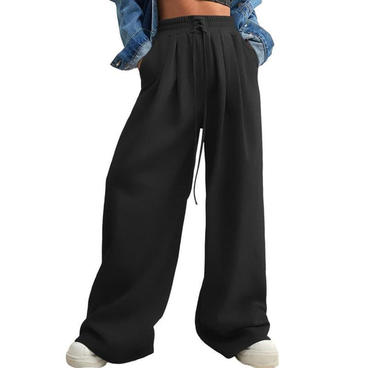 Aleumdr Wide Leg Sweatpants for Women 2025 Trendy Fashion High Waist Drawstring Loose Long Pants with Pockets Elastic Casual Womenswear Sport Athleisure Activewear Bottoms