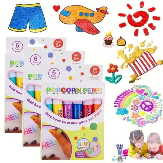 6Pcs DIY Bubble Popcorn Drawing Pens 3D Magic Puffy Effect Drawing Pen Safe Pen Greeting Birthday Cards DIY Handmade Kids Gift