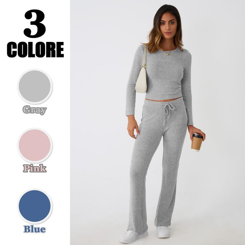 TRENDY QUEEN Women 2 Piece Foldover Yoga Flare Leggings Pants Crop Tops Casual Y2K Outfits
