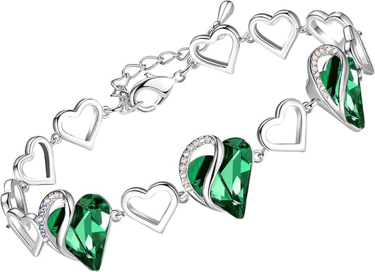 Infinity Love Heart Link Bracelets, Birthstone or Healing Stone Crystal Bracelet for Women, Silver Tone Jewellery Gifts for Her, 7-Inch Chain and 2-Inch Extender