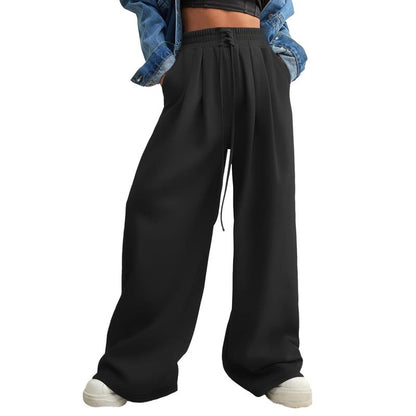 Aleumdr Wide Leg Sweatpants for Women 2025 Trendy Fashion High Waist Drawstring Loose Long Pants with Pockets Elastic Casual Womenswear Sport Athleisure Activewear Bottoms