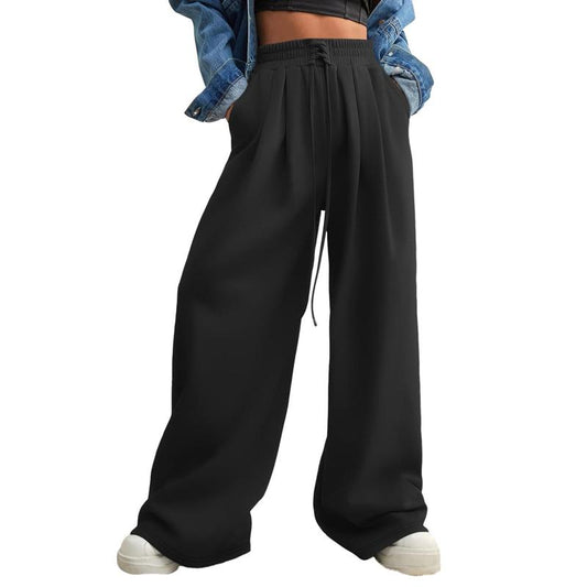 Aleumdr Wide Leg Sweatpants for Women 2025 Trendy Fashion High Waist Drawstring Loose Long Pants with Pockets Elastic Casual Womenswear Sport Athleisure Activewear Bottoms