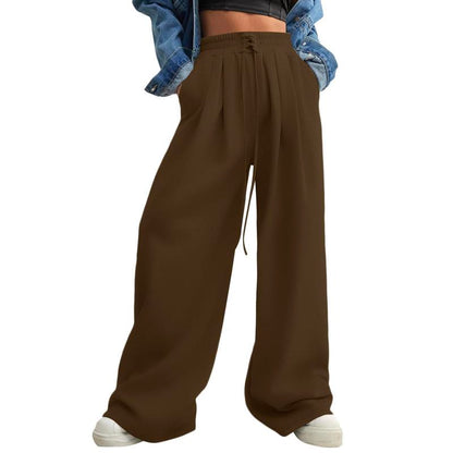 Aleumdr Wide Leg Sweatpants for Women 2025 Trendy Fashion High Waist Drawstring Loose Long Pants with Pockets Elastic Casual Womenswear Sport Athleisure Activewear Bottoms