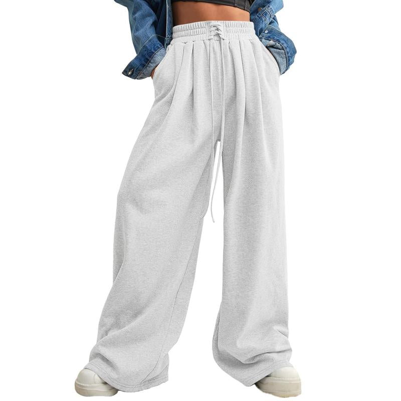 Aleumdr Wide Leg Sweatpants for Women 2025 Trendy Fashion High Waist Drawstring Loose Long Pants with Pockets Elastic Casual Womenswear Sport Athleisure Activewear Bottoms