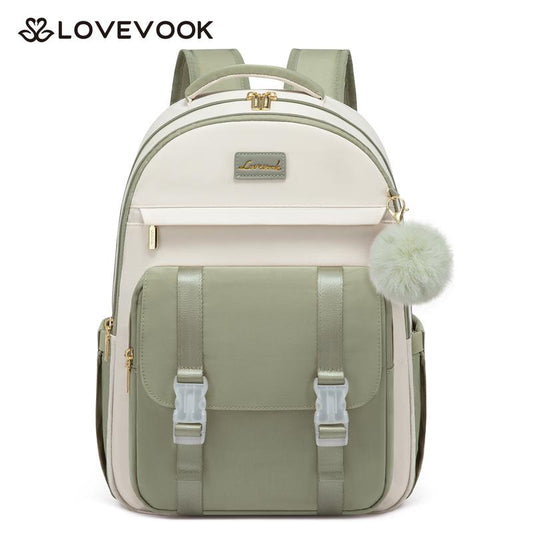 LOVEVOOK School Backpack for Teen Girls, Cute Student Backpack Purse Kid Bookbag for 14-16 Teenage, Back to School Backpacks Fit 15.6 Inch Laptop, Large College Travel Bag, Beige-Khaki