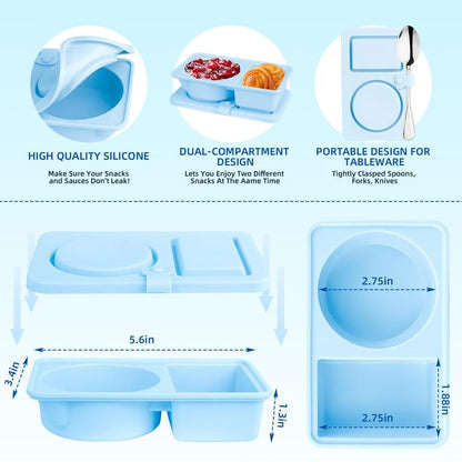 3 Pack Silicone Reusable Snack Containers with Lids, Double Compartment Snackle Box Containers, Salad Dressing Sauce Seasoning Container, Small Mini Food Snack Boxs for Travel, Office, Picnic Tupperware Sets with Lids